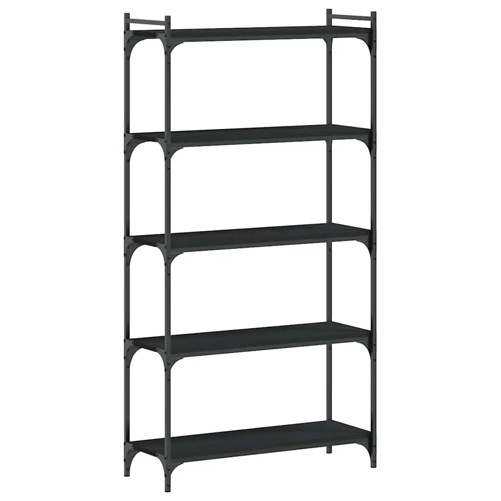 5-Tier Black Bookcase Engineered Wood Metal Frame Storage Organiser