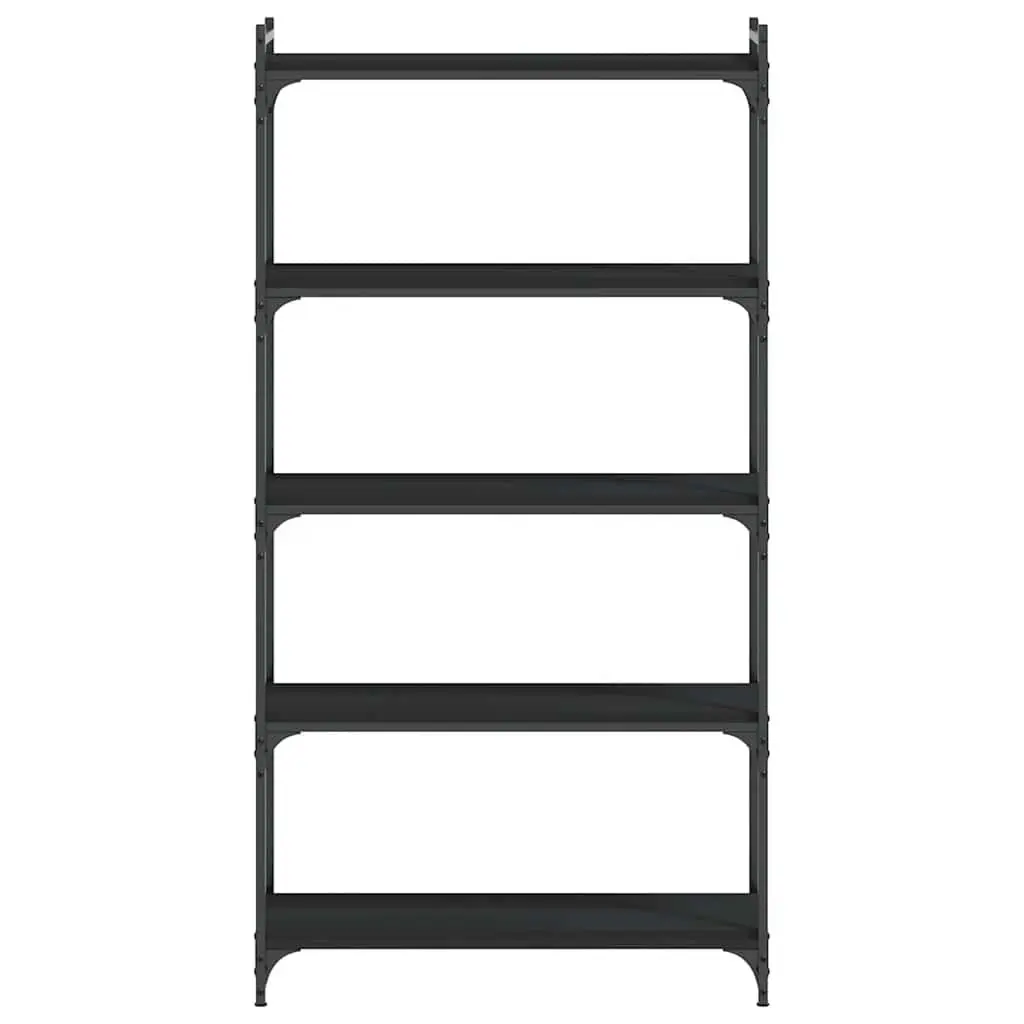 5-Tier Black Bookcase Engineered Wood Metal Frame Storage Organiser