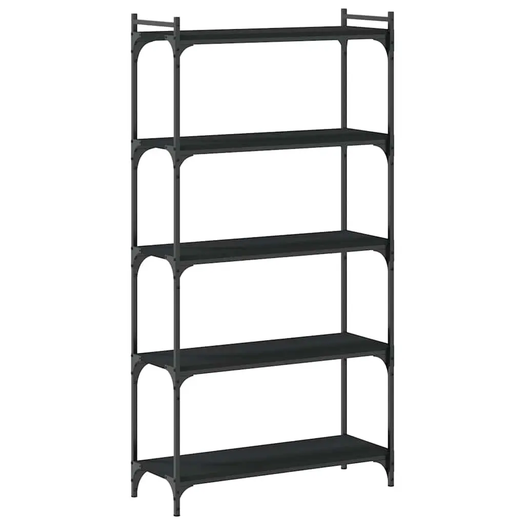 5-Tier Black Bookcase Engineered Wood Metal Frame Storage Organiser