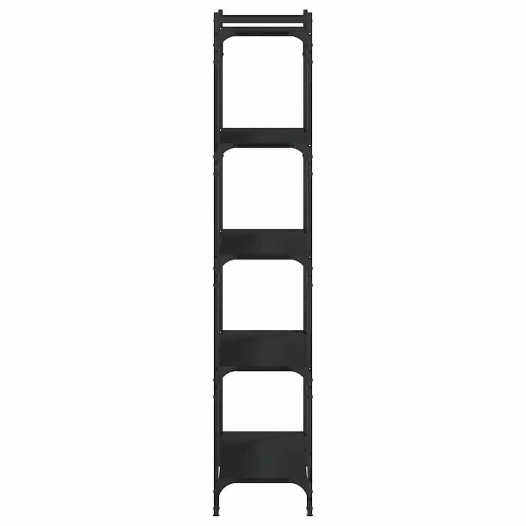 5-Tier Black Bookcase Engineered Wood Metal Frame Storage Organiser