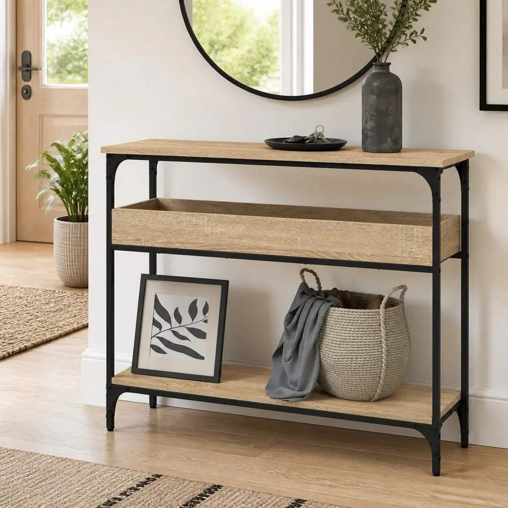 Sonoma Oak Brown Console Table with Shelf