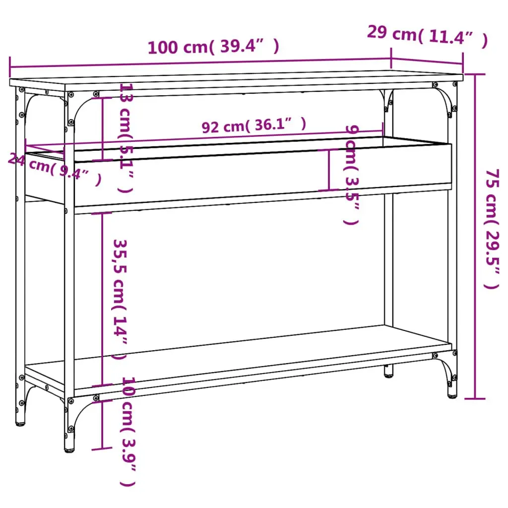 Sonoma Oak Brown Console Table with Shelf