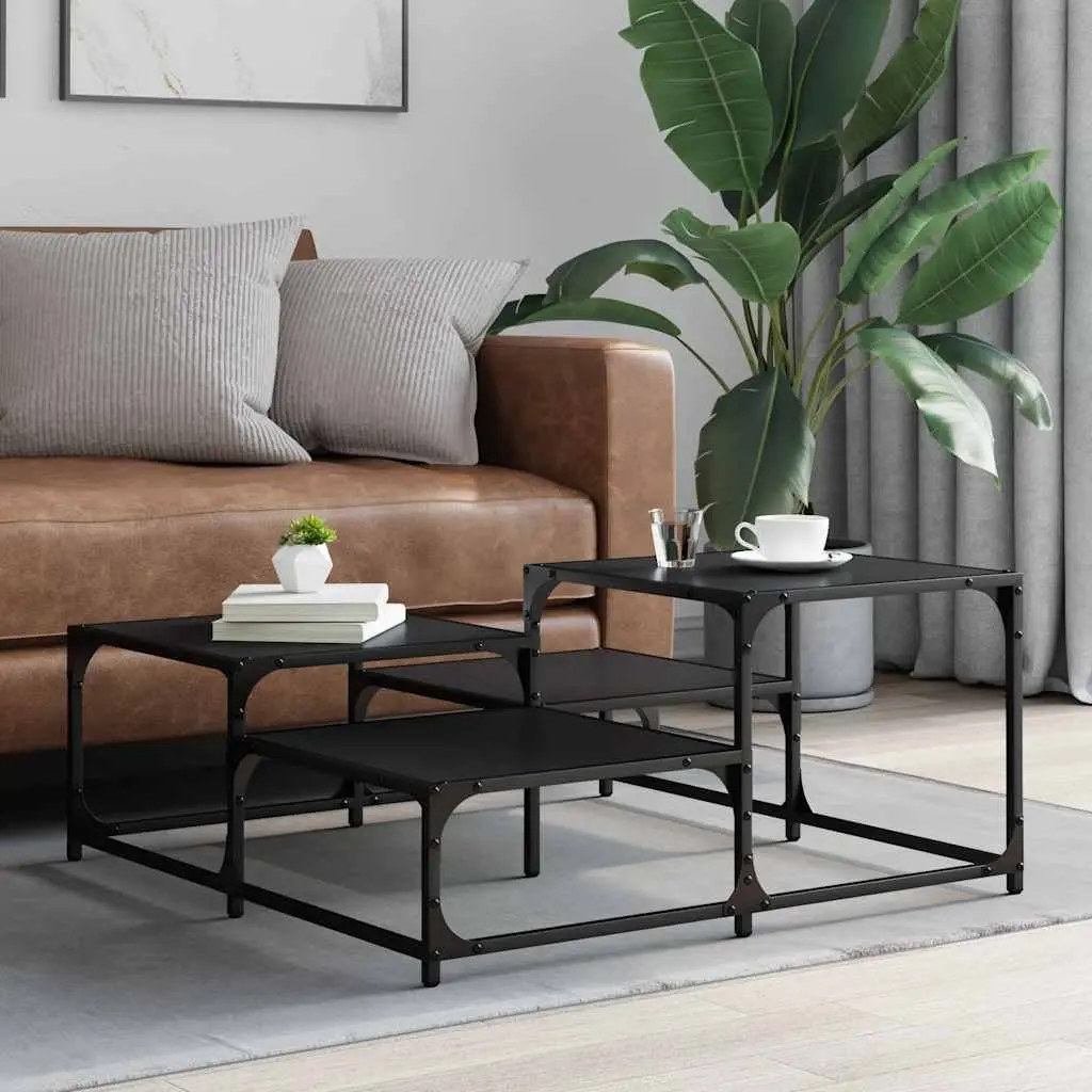 Black Square Coffee Table Living Room Accent Furniture Modern Design 87.5cm