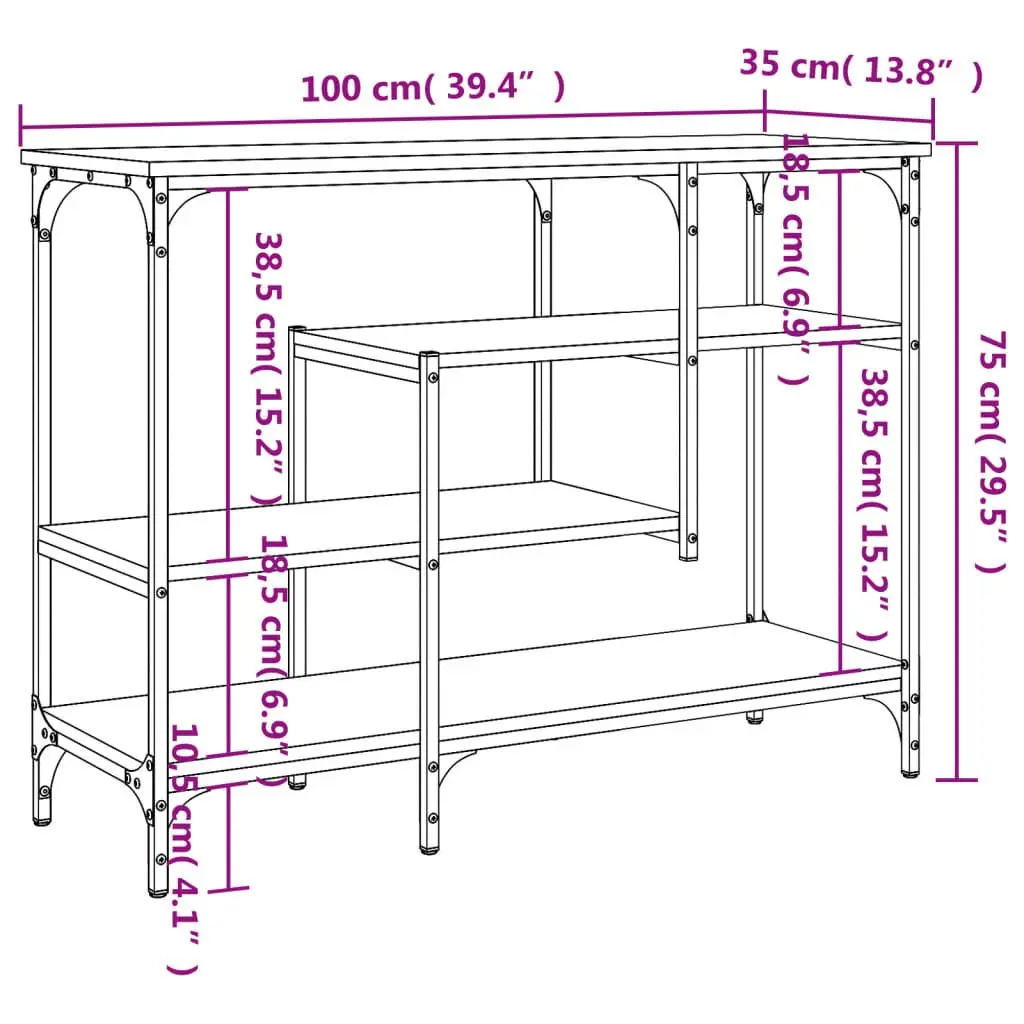 Console Table Black 100W x 35D x 75H cm Engineered Wood with Metal Frame