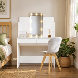 Elegant White Dressing Table with LED Mirror Lights