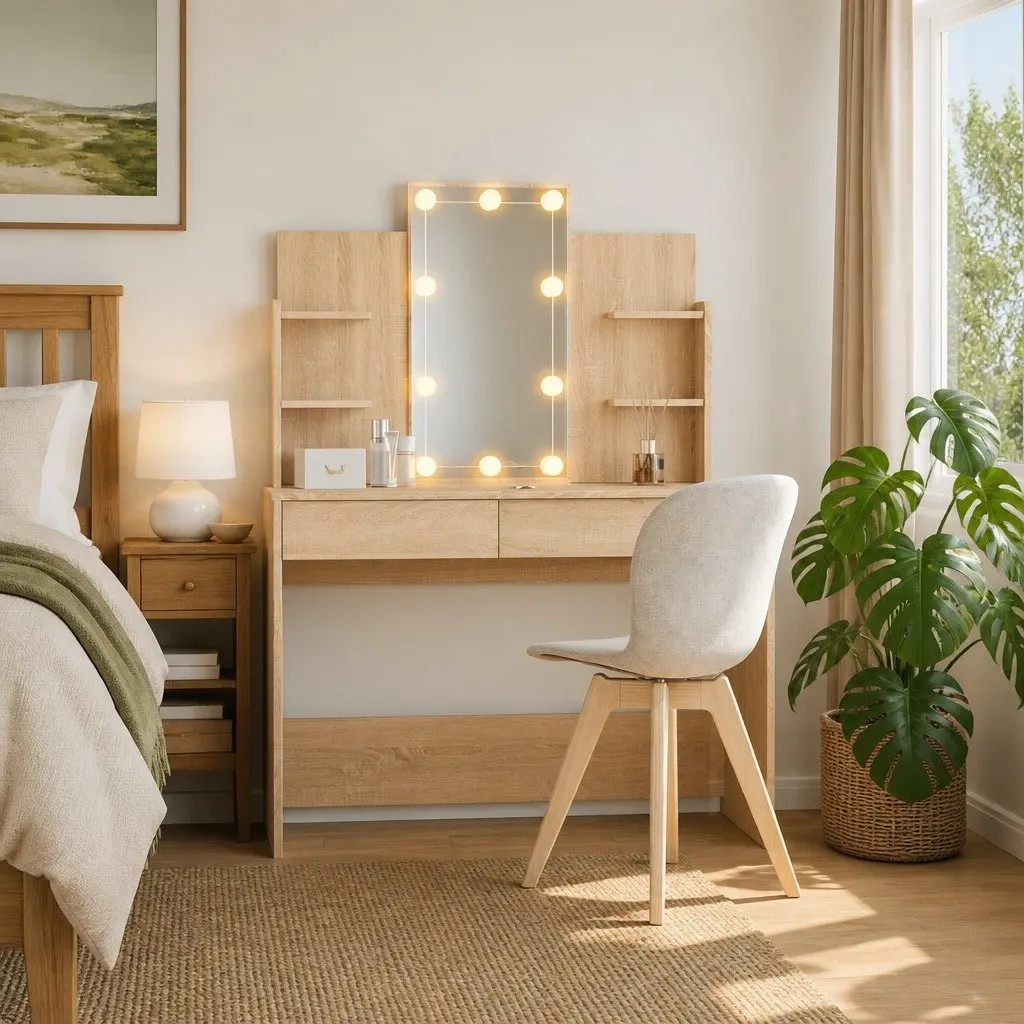 Bedroom Dressing Table with Mirror and LED Lights