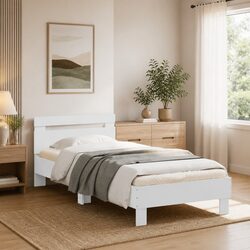 Comfortable White Bed Frame with Integrated Headboard