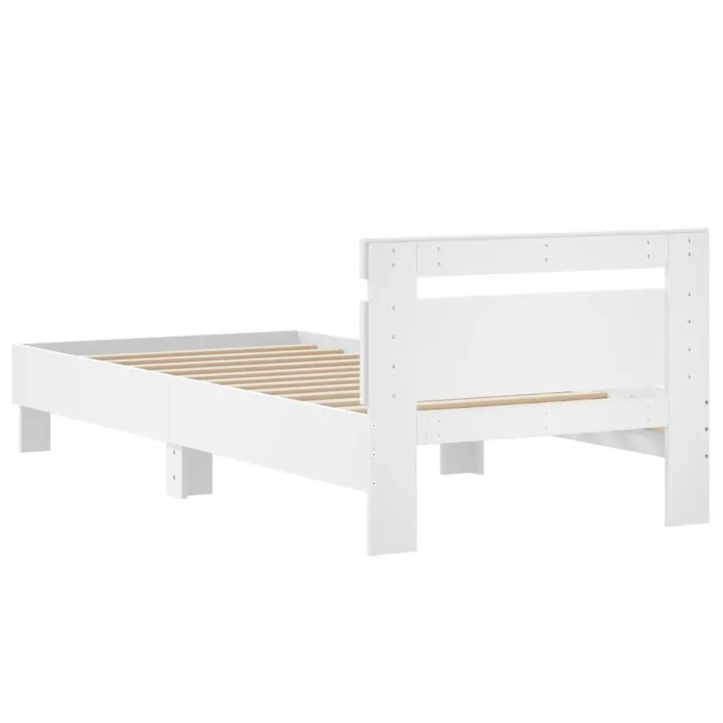 White Bed Frame with Integrated Headboard