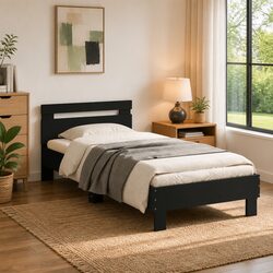 Cozy Black Bed Frame with Headboard 90x190 cm