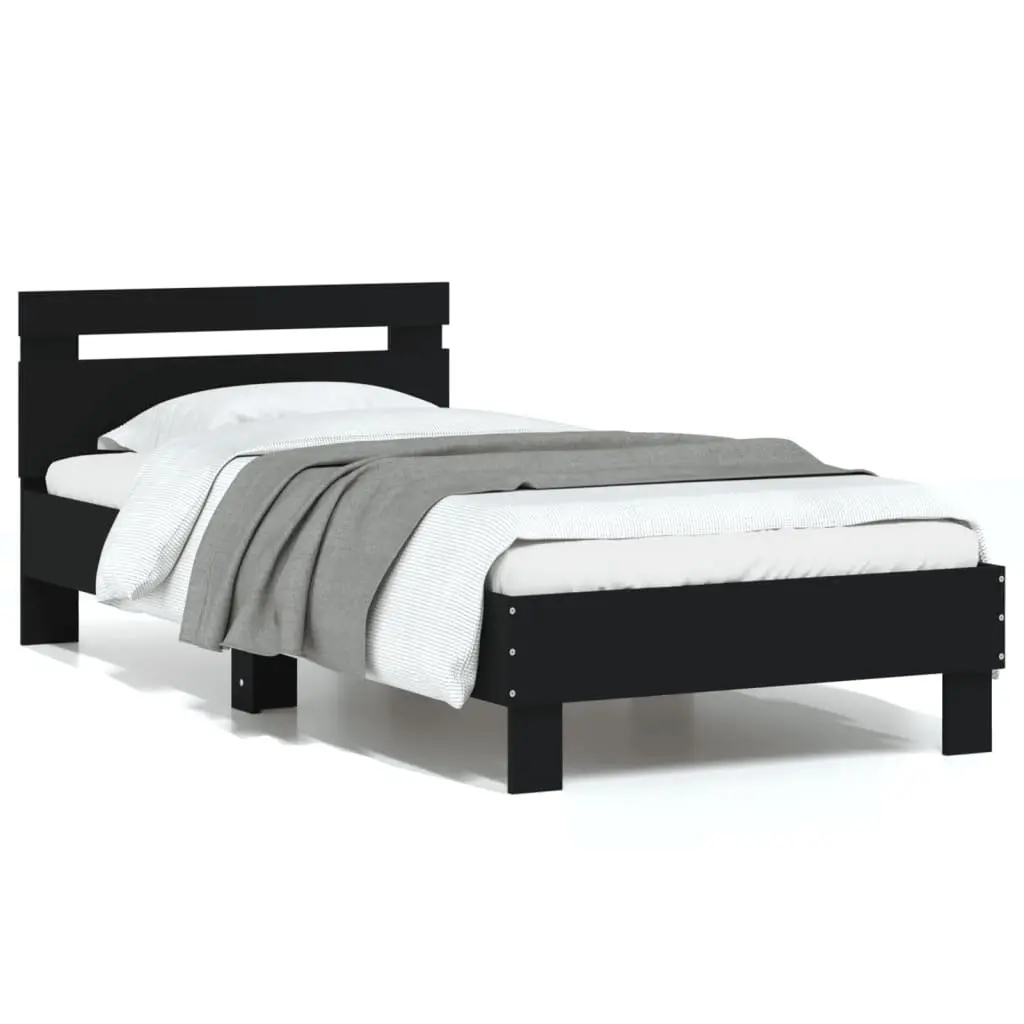 Black Bed Frame with Headboard 90x190 cm