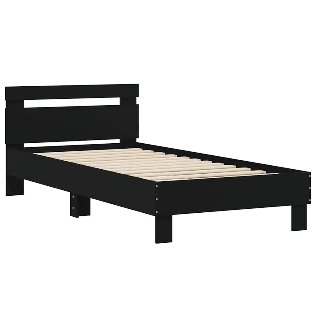Black Bed Frame with Headboard 90x190 cm