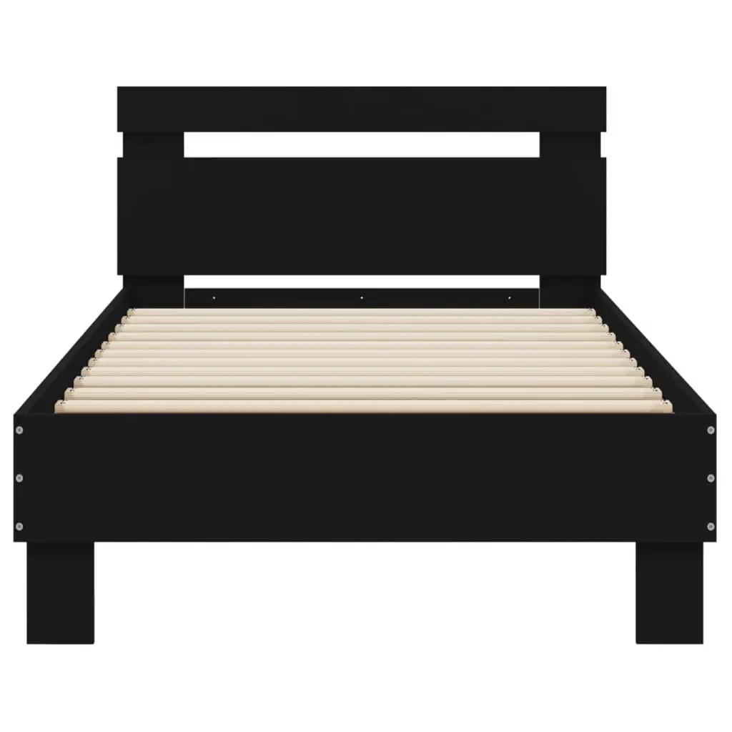 Black Bed Frame with Headboard 90x190 cm
