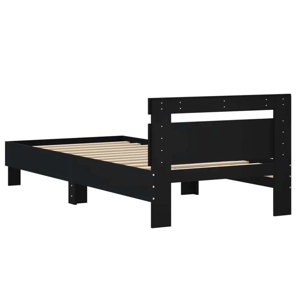 Black Bed Frame with Headboard 90x190 cm