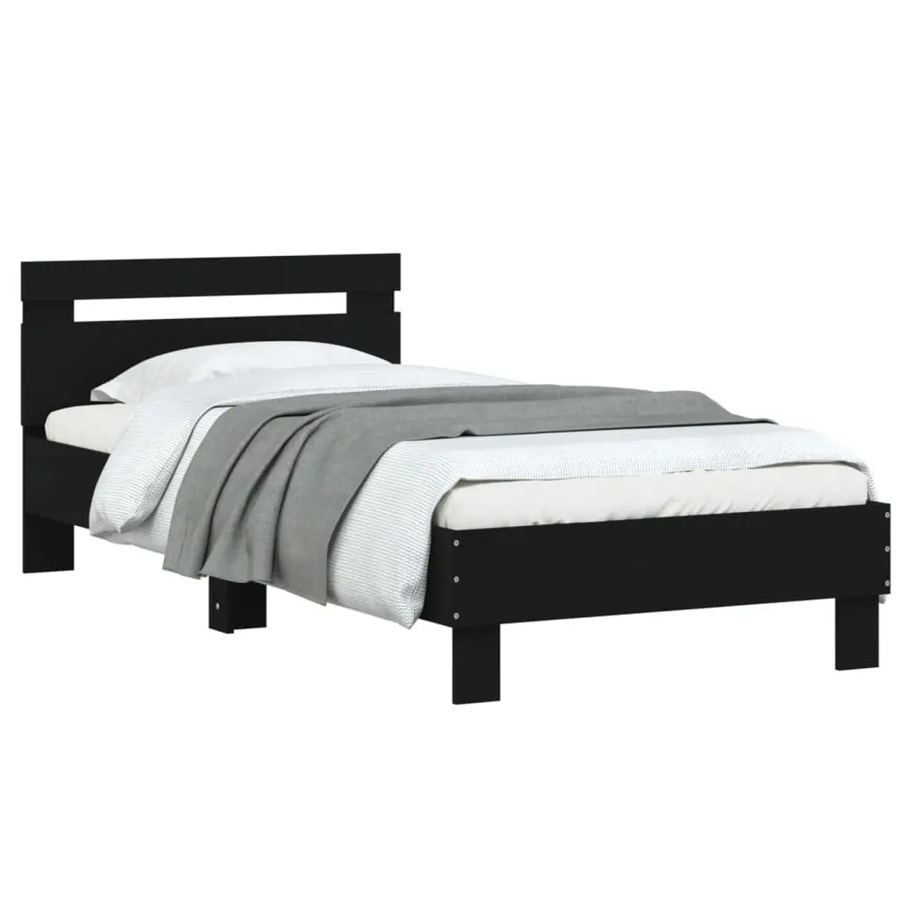 Black Bed Frame with Headboard 90x190 cm