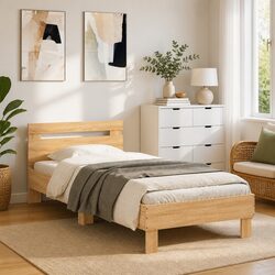 Warm Brown Engineered Wood Bed Frame with Headboard 90x190 cm