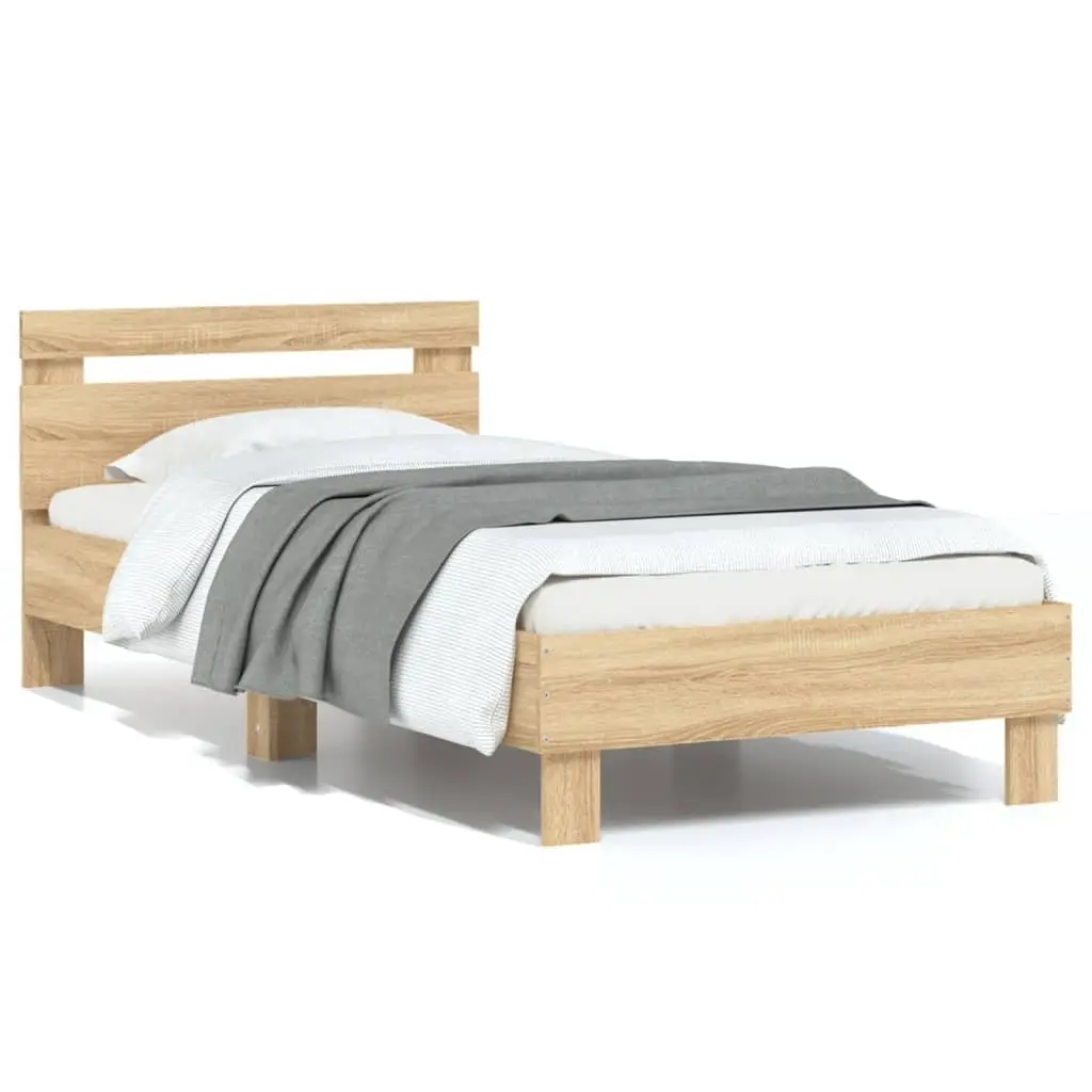 Bed Frame with Headboard Brown Engineered Wood Slatted Base 90x190 cm