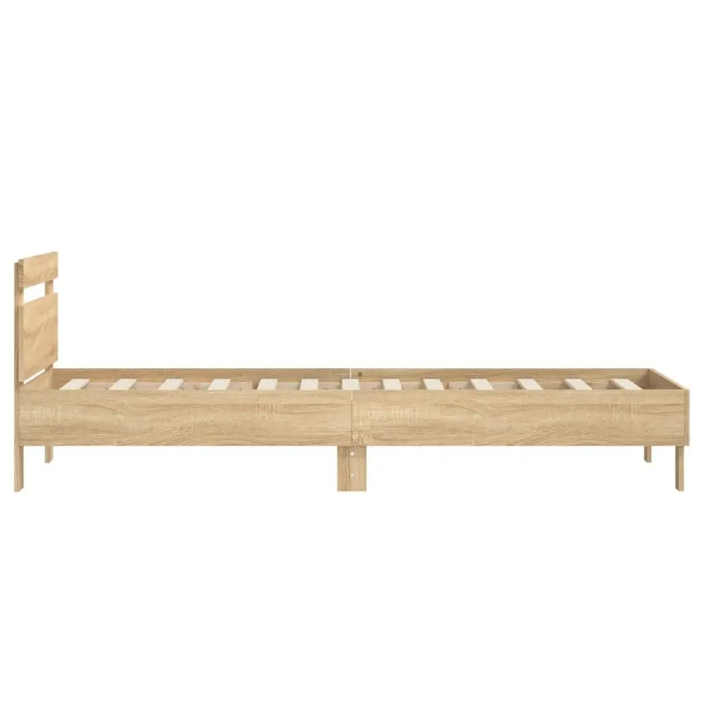Bed Frame with Headboard Brown Engineered Wood Slatted Base 90x190 cm