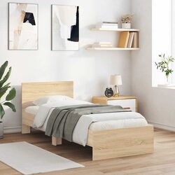 Bed Frame with Headboard Sonoma Oak Brown Single 90x190 cm Slatted Base
