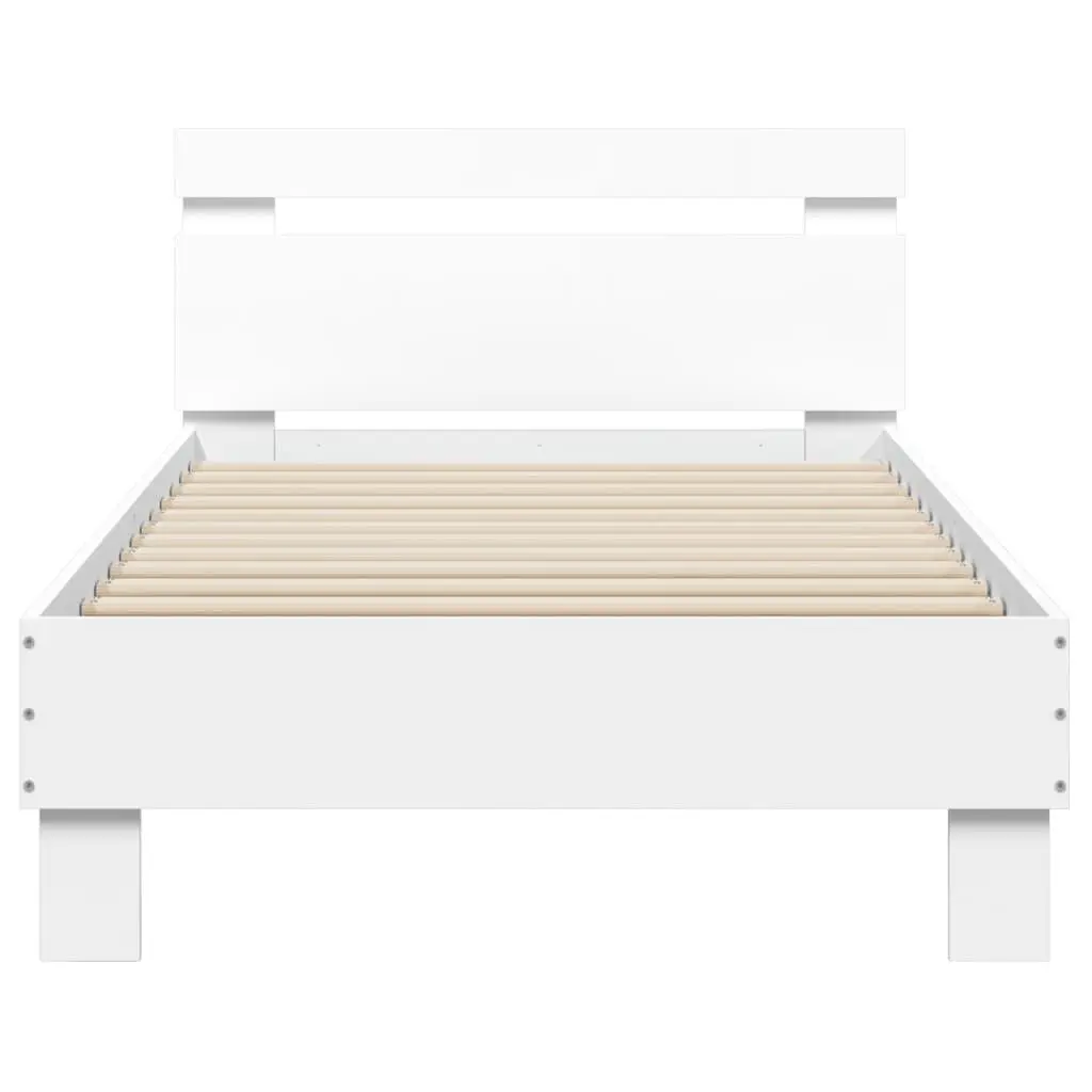 White Bed Frame with Headboard RGB LED Lights Slatted Base 90x190 cm