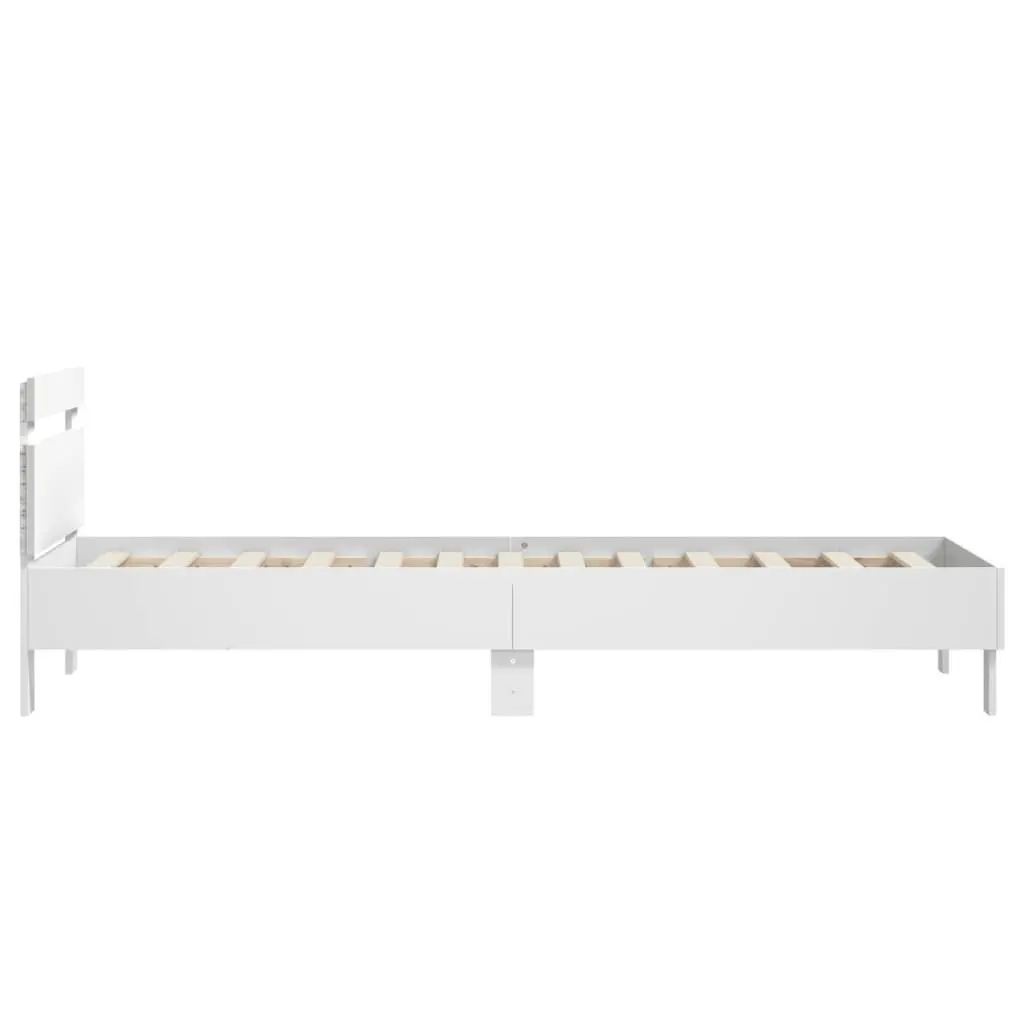 White Bed Frame with Headboard RGB LED Lights Slatted Base 90x190 cm