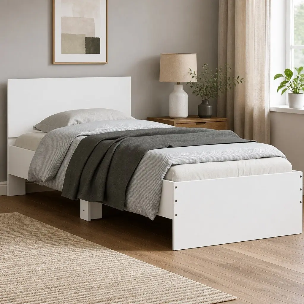 White Bed Frame with RGB LED Lights Headboard 90x190 cm