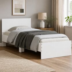 White Bed Frame with RGB LED Lights Headboard 90x190 cm