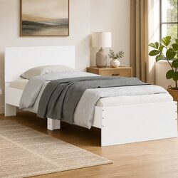 White Bed Frame with RGB LED Lights Headboard 90x190 cm