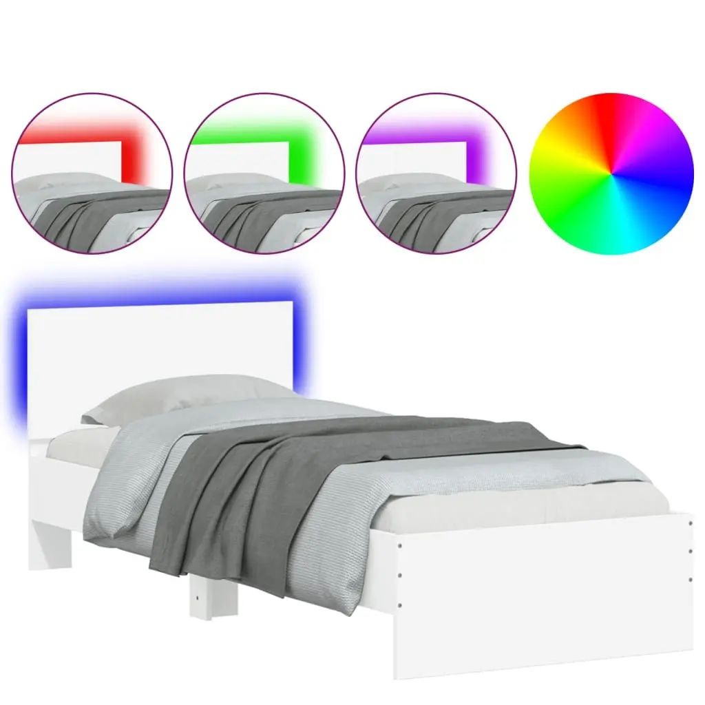 White Bed Frame with RGB LED Lights Headboard 90x190 cm