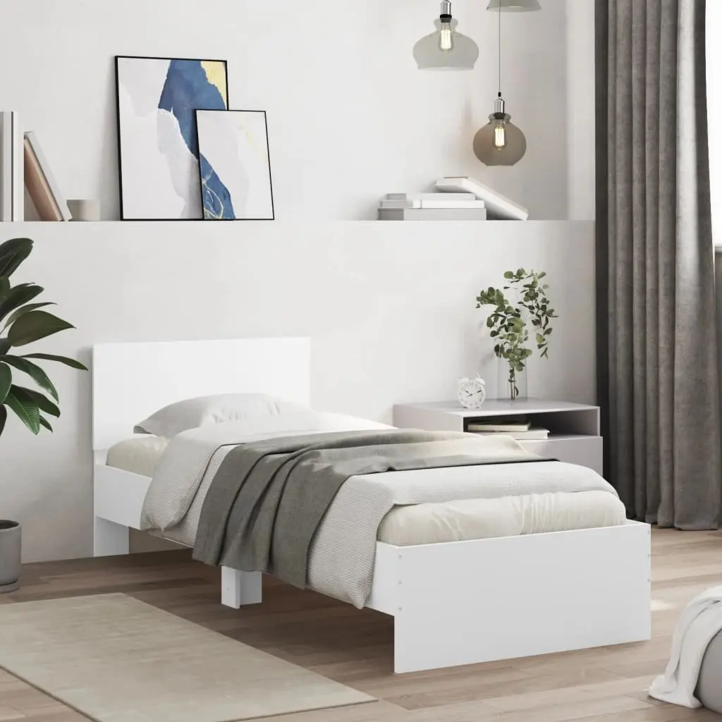 White Bed Frame with RGB LED Lights Headboard 90x190 cm
