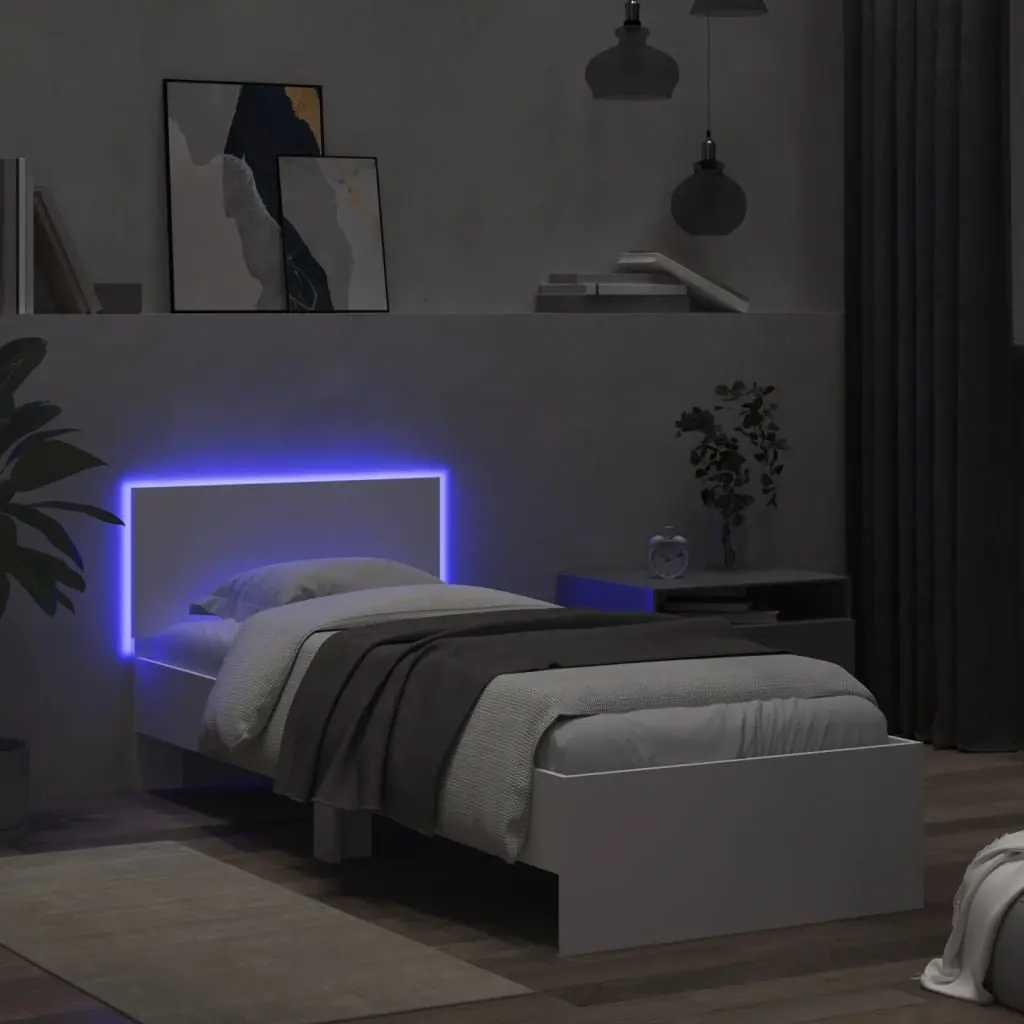 White Bed Frame with RGB LED Lights Headboard 90x190 cm