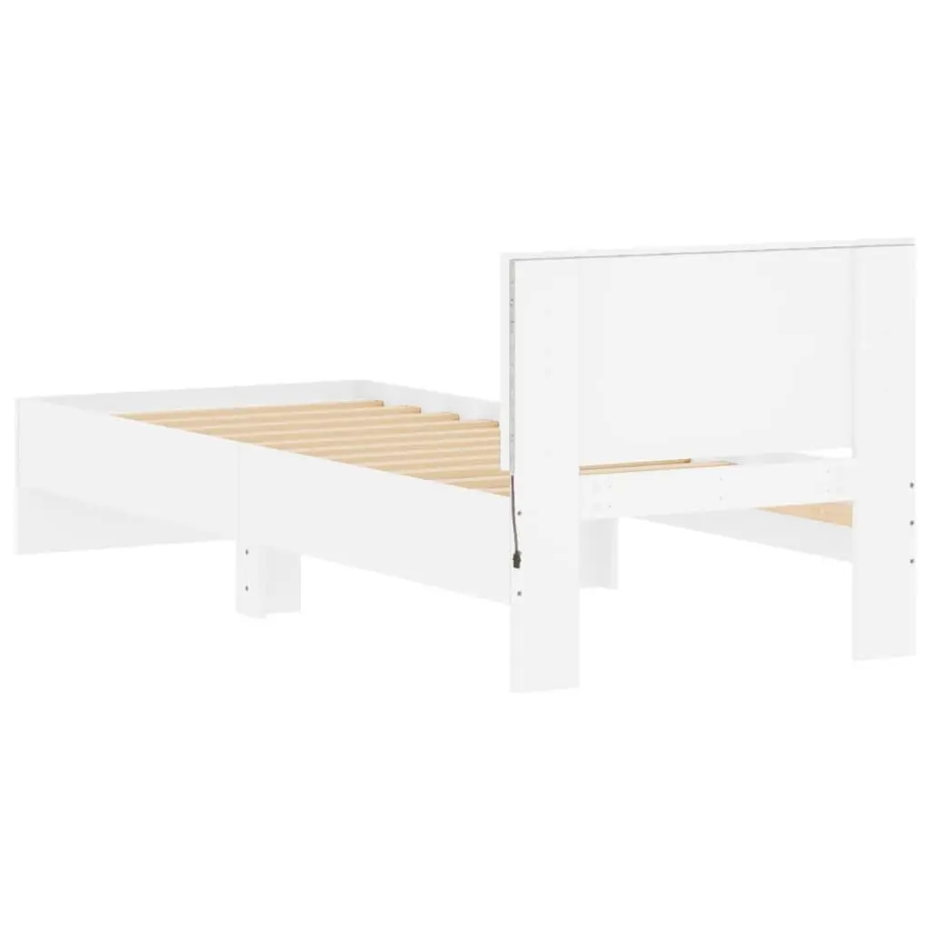 White Bed Frame with RGB LED Lights Headboard 90x190 cm