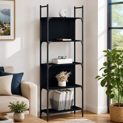 5-Tier Black Bookshelf Display Unit in Engineered Wood