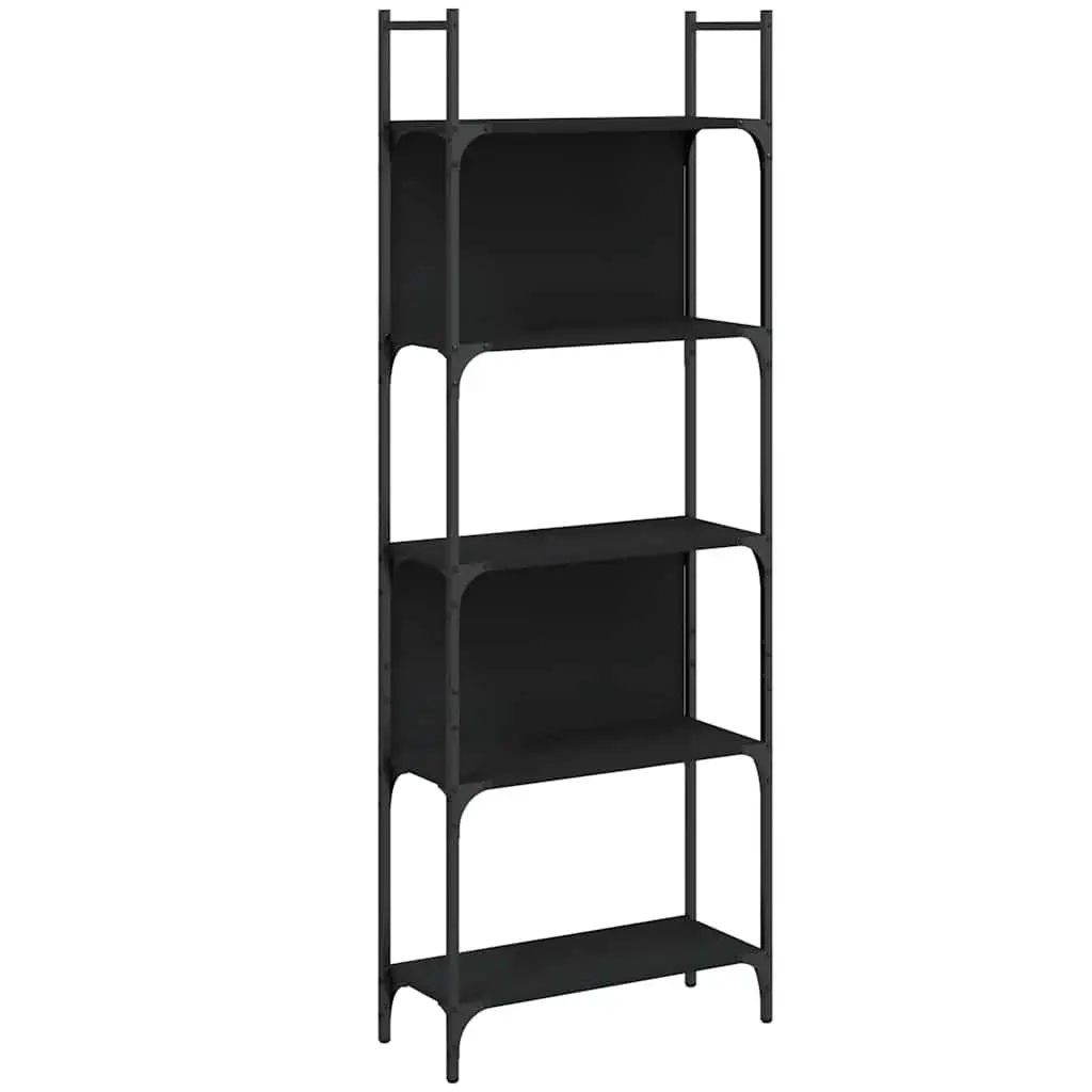5-Tier Bookshelf Black Open Shelf Storage Display Unit Engineered Wood 166.5cm