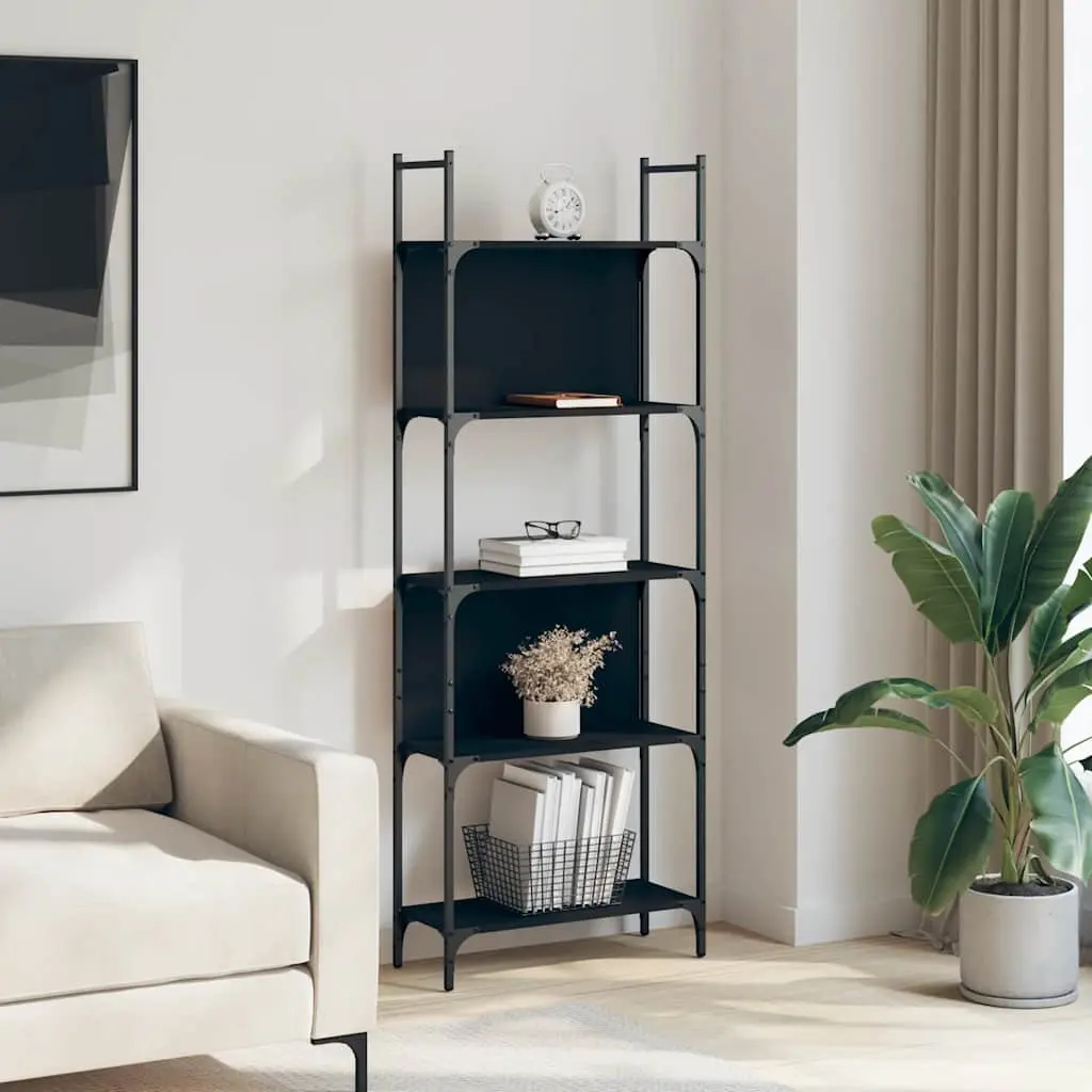 5-Tier Bookshelf Black Open Shelf Storage Display Unit Engineered Wood 166.5cm