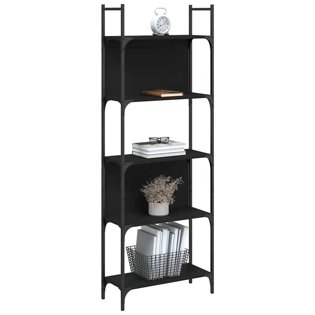 5-Tier Bookshelf Black Open Shelf Storage Display Unit Engineered Wood 166.5cm