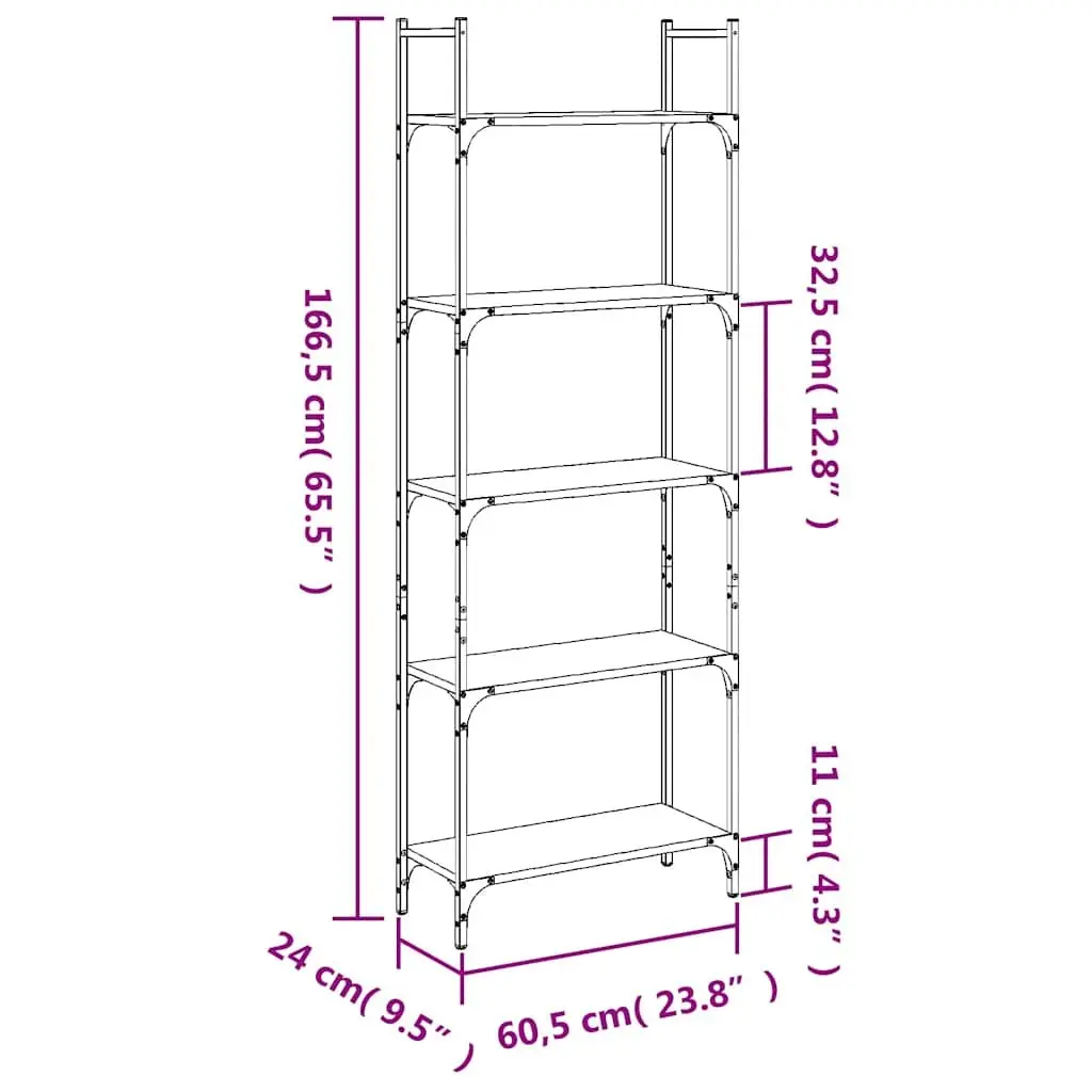 5-Tier Bookshelf Black Open Shelf Storage Display Unit Engineered Wood 166.5cm