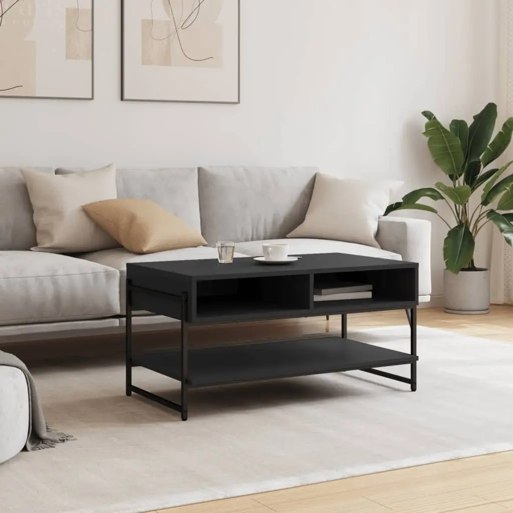Coffee Table Black 90x50x45cm Engineered Wood Metal Frame