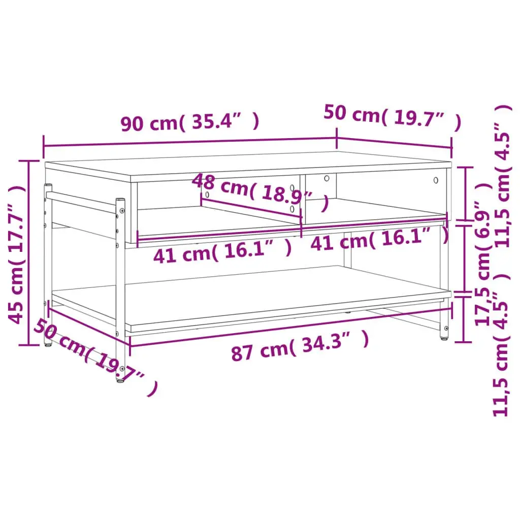 Coffee Table Black 90x50x45cm Engineered Wood Metal Frame