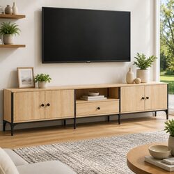 Brown Engineered Wood TV Cabinet with Drawer