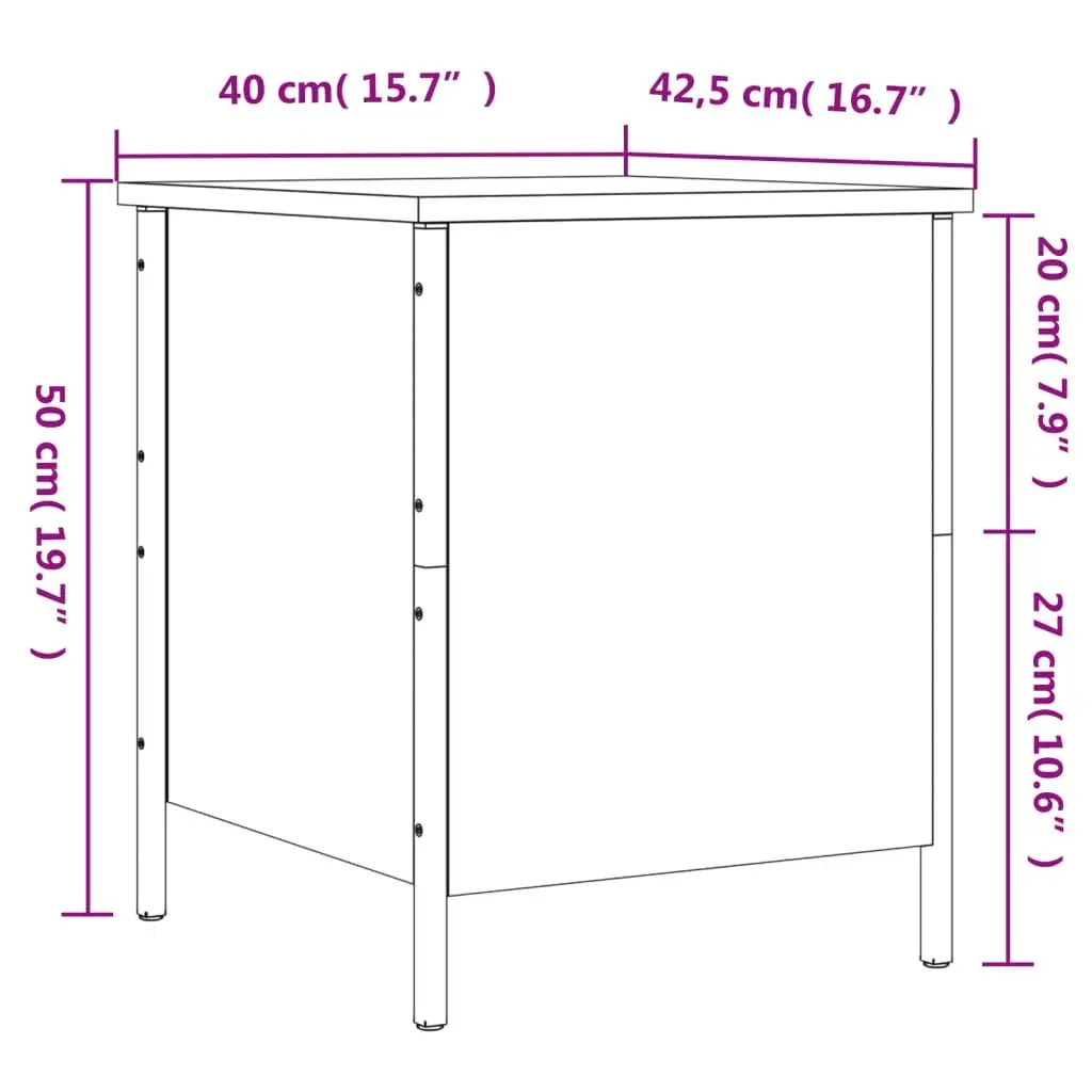 Black Storage Bench Engineered Wood Metal Frame 40x42.5x50cm