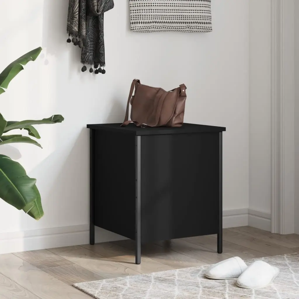 Black Storage Bench Engineered Wood Metal Frame 40x42.5x50cm
