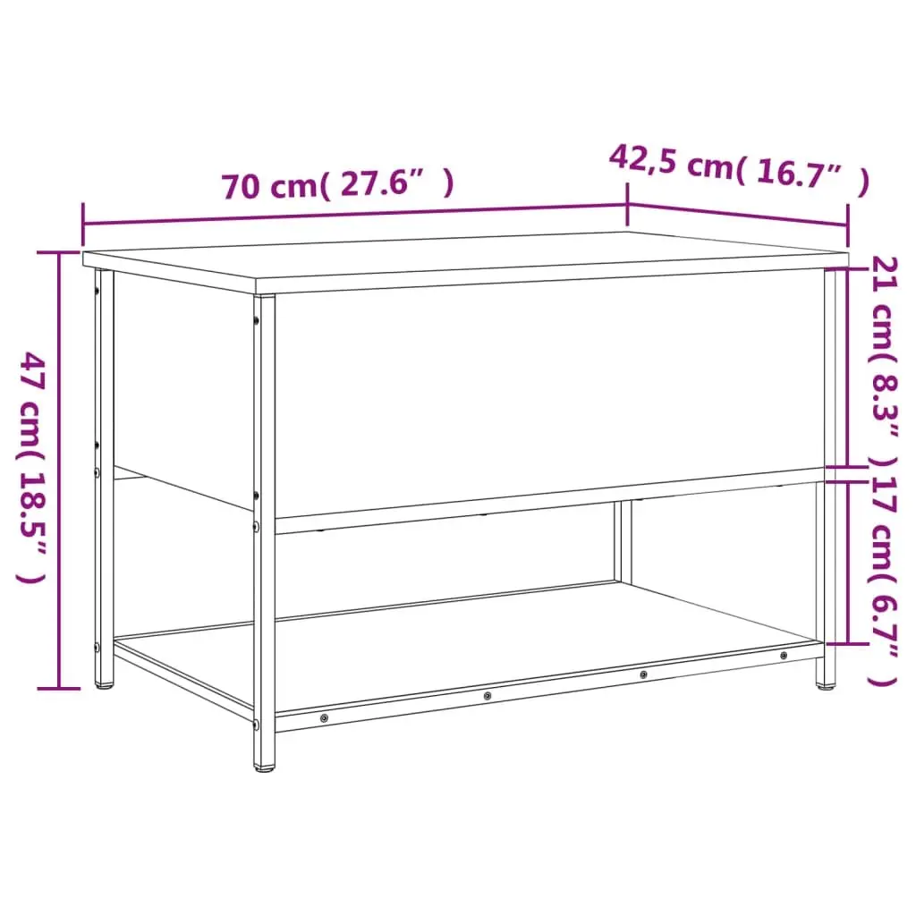 Storage Bench Black 70x42.5x47cm Engineered Wood Metal Frame