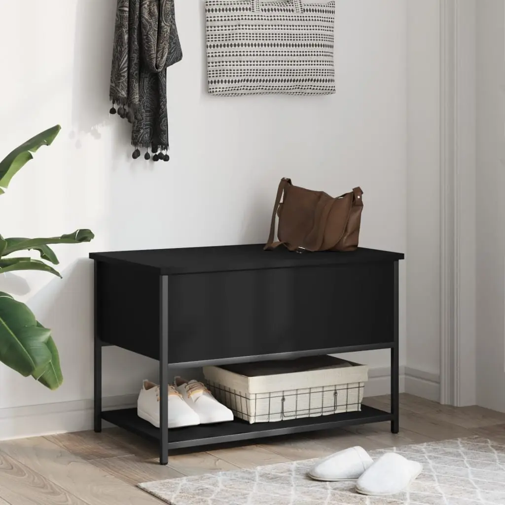 Storage Bench Black 70x42.5x47cm Engineered Wood Metal Frame