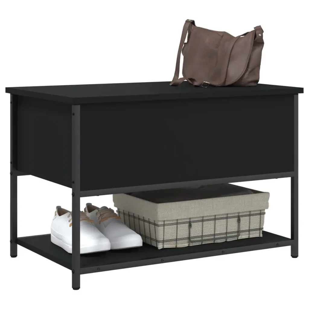 Storage Bench Black 70x42.5x47cm Engineered Wood Metal Frame