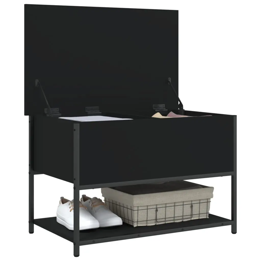 Storage Bench Black 70x42.5x47cm Engineered Wood Metal Frame