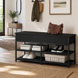 Black Storage Bench for Hallway Shoe Organisation