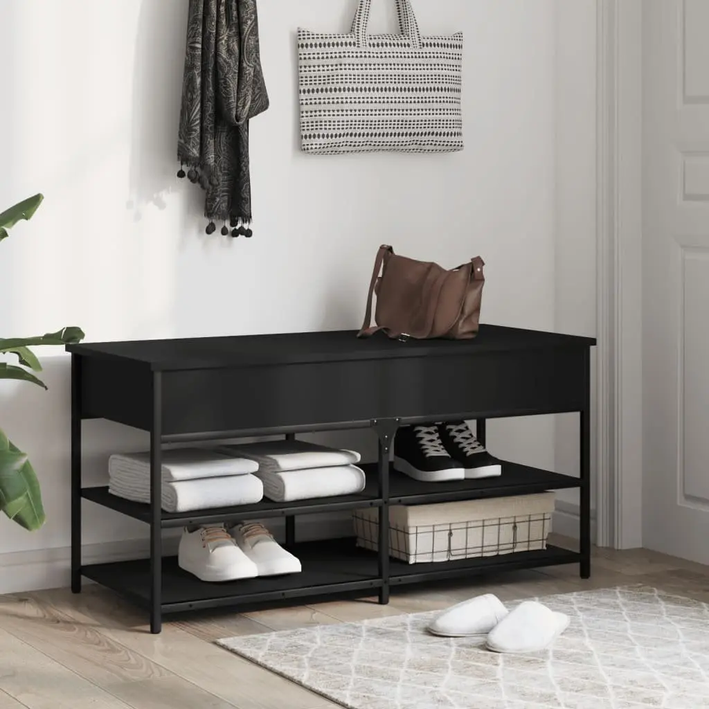 Black Storage Bench for Hallway Shoe Organisation