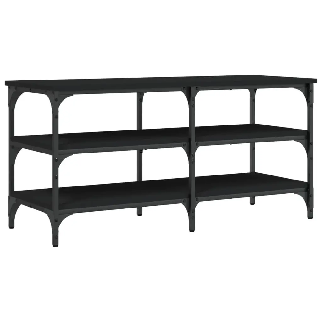 Shoe Bench Storage Black 100x38.5x49cm Engineered Wood Metal Frame 3-Tier Shelves