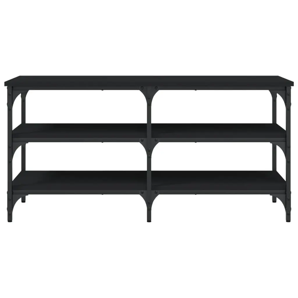 Shoe Bench Storage Black 100x38.5x49cm Engineered Wood Metal Frame 3-Tier Shelves