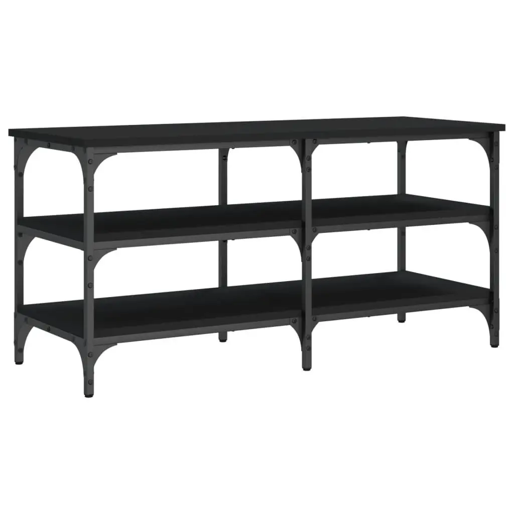 Shoe Bench Storage Black 100x38.5x49cm Engineered Wood Metal Frame 3-Tier Shelves